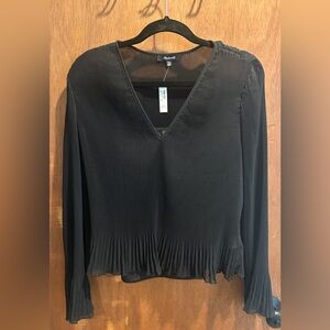 Black Pleated Long Sleeve Blouse